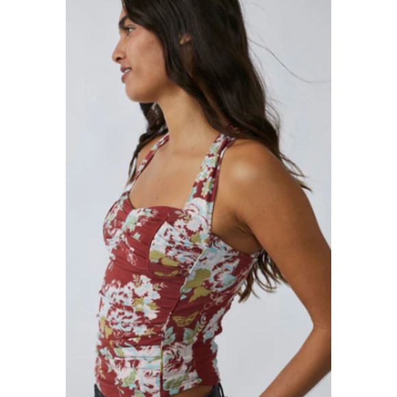 Free People Ginger Snap Floral Tank Top XL Red Brown Cinnamon Combo Sleeveless - Picture 7 of 12